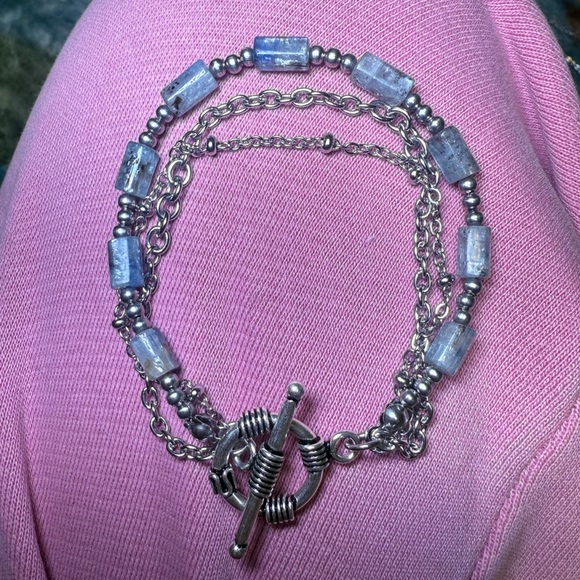 Veil Jewelry - Calm #3 - Kyanite Triple Layered Toggle Bracelet Stainless Steel